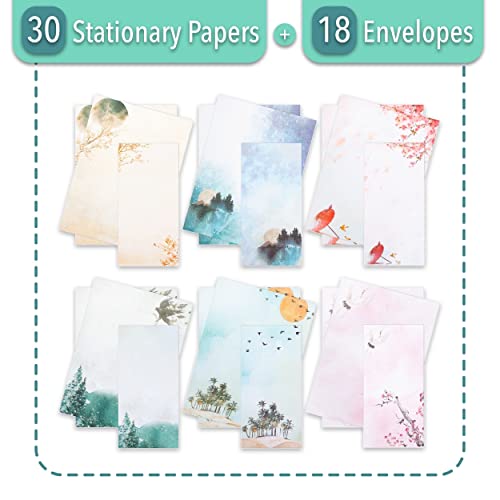 Stationery Writing Paper with Envelopes, 30 Letter Writing Paper+18 Envelopes, Stationary