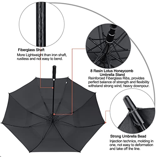 62 Inch Automatic Open Golf Umbrella Extra Large Oversize Double Canopy Vented