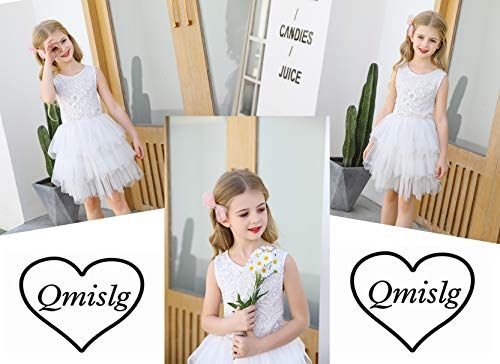 Qmislg Girls Lace Dresses Backless Dress Flower Lace Tutu Tulle A-Line Dress White