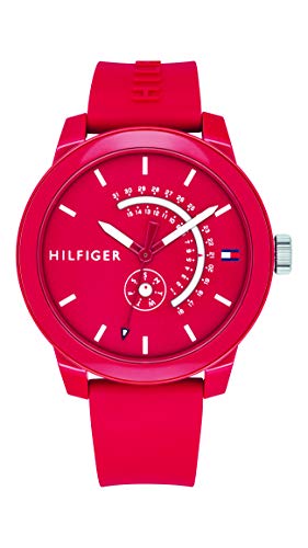 Tommy Hilfiger Men's Quartz Watch with Silicone Strap, red, 19.7 (Model: 1791480)