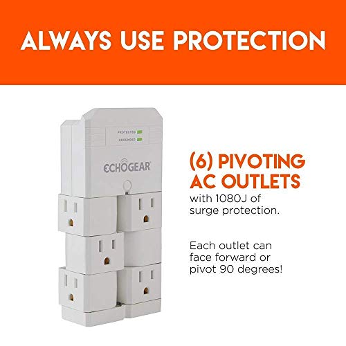 On-Wall Surge Protector with 6 Pivoting AC Outlets & 1080 Joules of Surge Protection