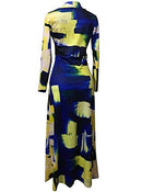 Locryz Women's V Neck 3/4 Sleeve Digital Printed Loose Long Maxi Party Dress