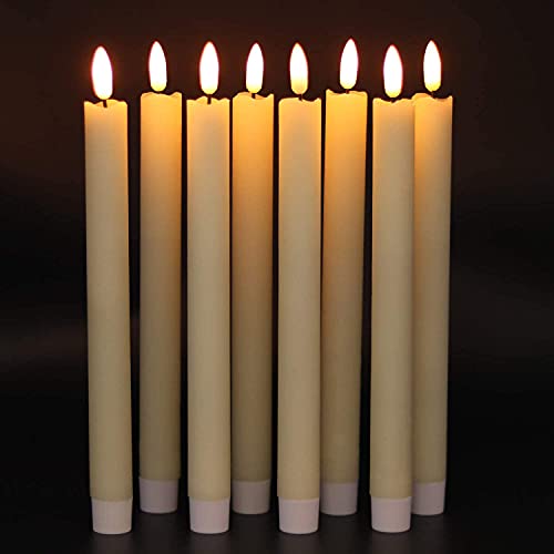 Flameless Ivory Taper Candles Flickering with 10-Key Remote, Battery Operated Led Warm 3D Wick Light