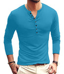 YTD Mens Casual Slim Fit Basic Henley Long Sleeve Fashion T-Shirt M Deep Teal