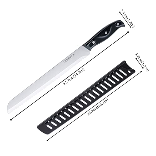Little Cook Bread Knife with Cover, 10 inch serrated bread knife