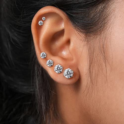 Cubic Zirconia Earrings Studs for Women, 6 Pairs Hypoallergenic 316L Stainless Steel Stud