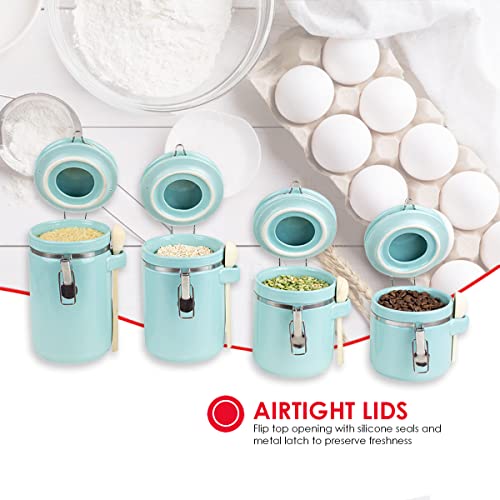 4PC Ceramic Canister Set W/Spoon (Turquoise)