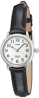 Timex Women's T2H331 Indiglo Leather Strap Watch, Black/Silver-Tone/White