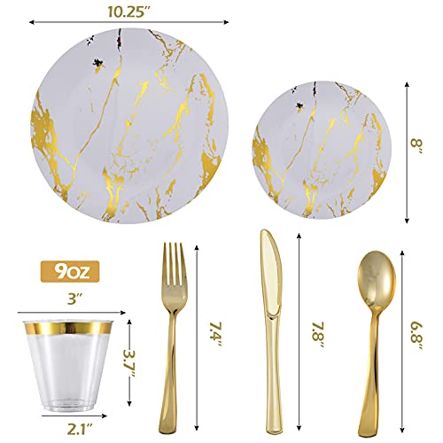 180PCS Disposable Dinnerware Set 30 Guest - 60 white And Gold Plastic Plates