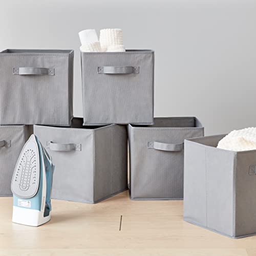 Collapsible Fabric Storage Cubes Organizer with Handles, Gray - Pack of 6