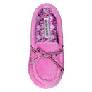 Kids Girls Fleece Glitter and Bow Moccasins Fuschia 11/12
