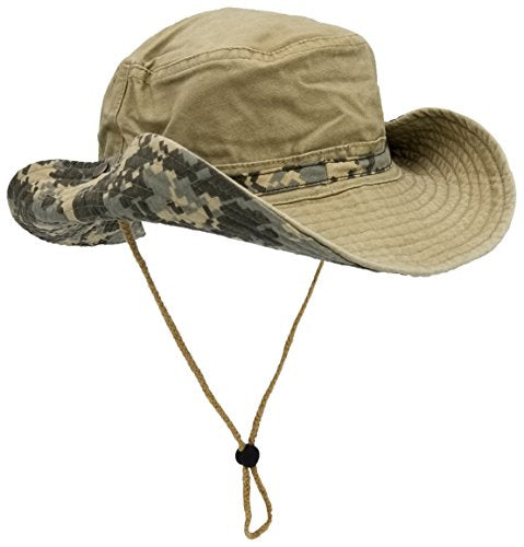 Outdoor Summer Boonie Hat for Hiking, Camping, Fishing, Operator Floppy Military Camo Sun Cap for Men or Women (Tan)