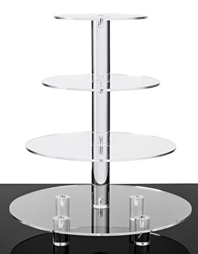 Jusalpha® Large 4 Tier Acrylic Glass Round Cake Stand Cupcake Stand Tea Party Serving Platter Candy Bar Party Décor with Rod Feet (4RF)