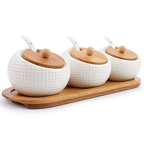 Porcelain Condiment Jar Spice Container with Lids. White,170 ML (5.8 OZ), Set of 3