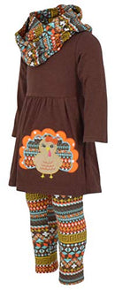 Unique Baby Girls 3 Piece Colorful Aztecan Thanksgiving Turkey Legging Set (5/L, Brown)