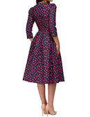 Simple Flavor Women's Floral Vintage Dress Elegant Midi Evening Dress 3/4 Sleeves