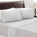 Printed Queen Bed Sheet Set 4-Piece - Ultra Soft Floral Leaves Print Queen