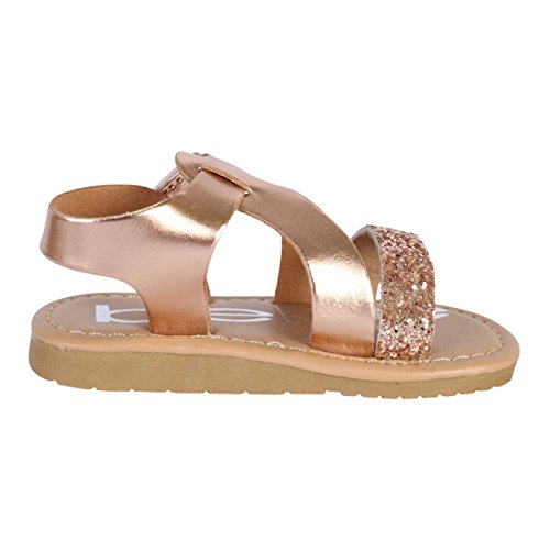 Baby Girls’ Sandals – Strappy Patent Leatherette Glitter Sandals (Toddler), Size 8 Toddler, Rose Gold