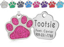 Personalized Dog Tags and Cat Tags, Custom Engraved Cute Glitter Paw Pet Tag (Pink)