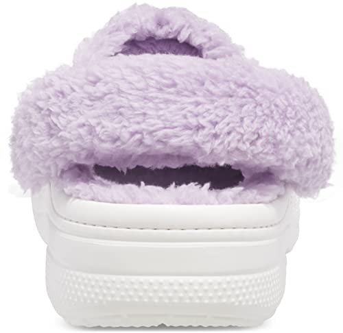 Crocs Unisex Men's and Women's Baya Lined Fuzz Strap Clog, White/Lavender, 7 US