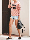 Womens Crewneck Sweatshirt Long Sleeve Raglan Letter Print Terry Casual Top