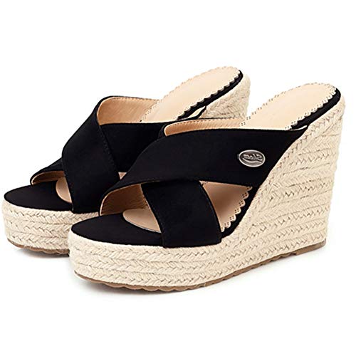 Women's Concise Platform Wedge Sandals Casual Slip On Casual Espadrille Mule Shoes