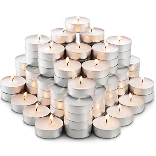 Unscented Tea Lights Candles in Bulk | 100 White, Smokeless, Dripless & Long Lasting