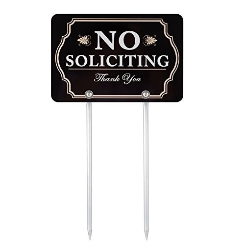 No Soliciting Sign for House,Yard Sign, 11.8" x 7.9", 14" Long Metal Stakes Included