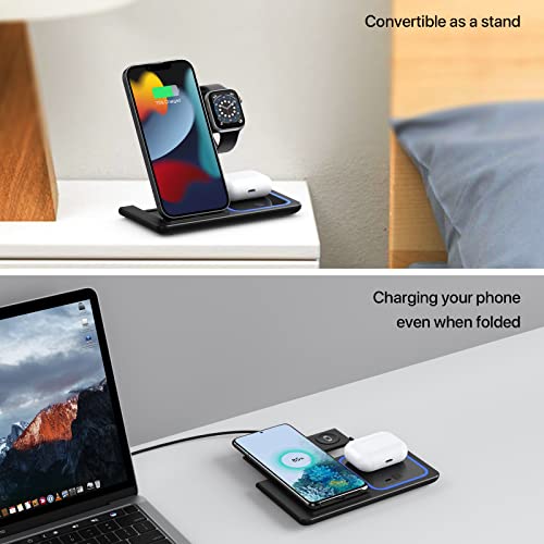 Wireless Charging Station, 3 in 1 Foldable Wireless Charger Stand, Qi-Certified Phones