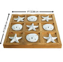 Table Top Tic-Tac-Toe Board Game | 9" x 9" Wood Board Game | Perfect for Beach Décor | Plus Free Nautical eBook by Joseph Rains (White Starfish & Sand Dollars)