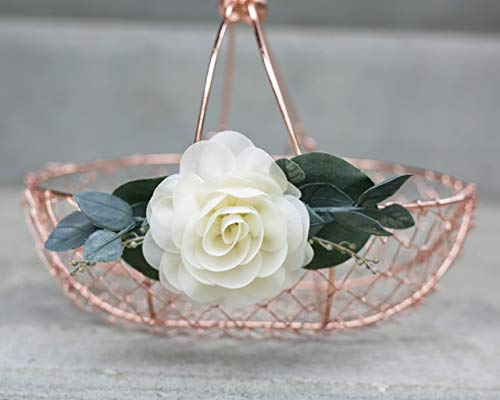 Rose Gold Flower Girl Basket - Copper Wire Flower Girl Basket - Boho Flower Girl Gift - Eucalyptus & Ivory Floral Wedding Basket by Ragga Wedding
