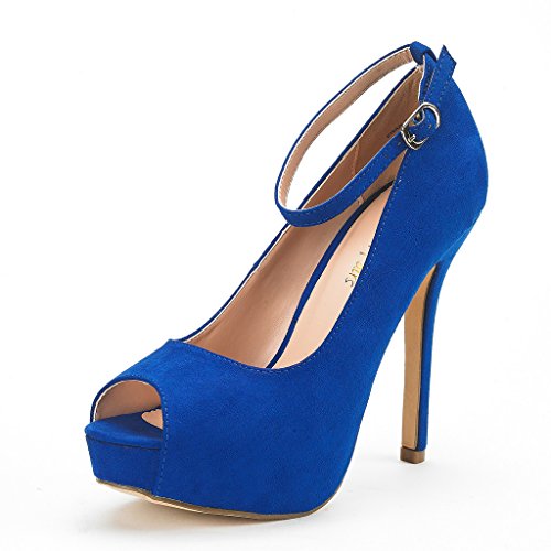 DREAM PAIRS Women's Swan-10 Royal Blue High Heel Plaform Dress Pump Shoes