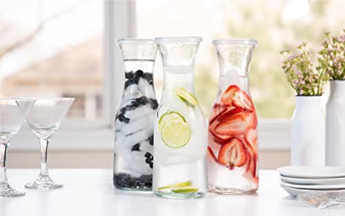 Glass Carafe Pitchers, Beverage Dispensers, Clear Jugs with Plastic Lids