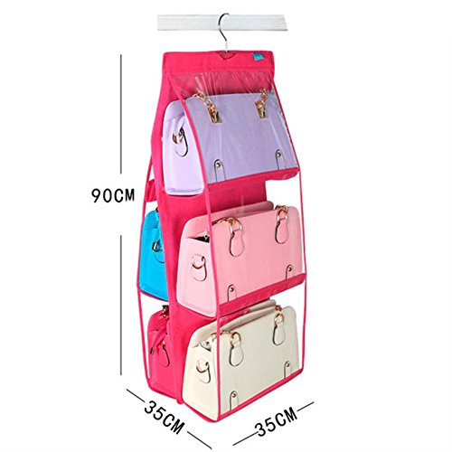 6 Pockets Handbag Hanging Organizer Purse Storage Anti-dust Cover Large