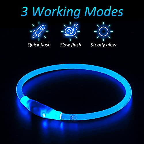 LED Dog Collar USB Rechargeable Light Up Dog Collar Adjustable TPU Pet Collars