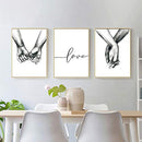 Kiddale Love and Hand in Hand Wall Art Canvas Print Poster,Simple Fashion Black and White Sketch Art Line Drawing Decor for Home Living Room Bedroom Office(Set of 3 Unframed, 16x20 inches)