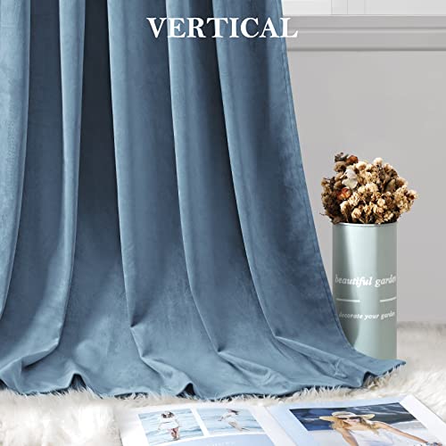 Stone Blue Velvet Curtains 52 X 84 Inches, 2 Panels Light Blue Room Darkening Curtains/Drapes