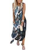 Summer Maxi Dress Casual Loose Beach Long Tank Dress Split with Pockets A19shuye-M