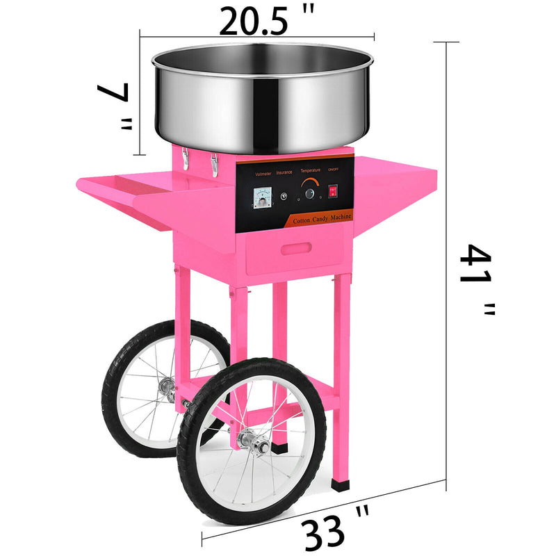 Electric Cotton Candy Floss Maker Machine with Cart Sugar Scoop and Stainless Steel 21