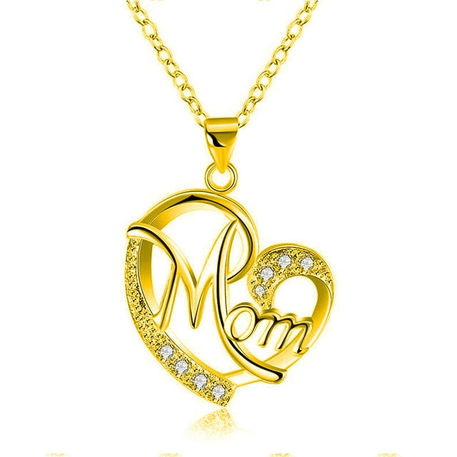 Letter MOM Heart Shape Inlaid Crystal Pendant Necklace Mother's Day Gift High Quality Jewelry