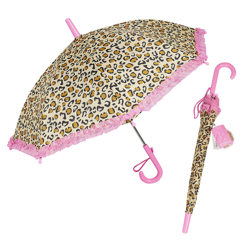 Case Pack: 24 Leopard Ruffle Umbrella- Pink