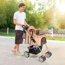 Foldable Pet Stroller 4-Wheel Cat Dog Travel Carrier w/ Storage Basket