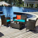 4PCS Rattan Patio Furniture Set Cushioned Sofa Chair Coffee TableTurquoise HW63214TU
