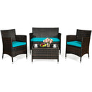 4PCS Rattan Patio Furniture Set Cushioned Sofa Chair Coffee TableTurquoise HW63214TU