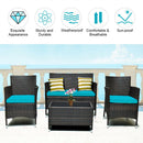 4PCS Rattan Patio Furniture Set Cushioned Sofa Chair Coffee TableTurquoise HW63214TU