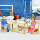 Kids Table Chairs Set With Storage Boxes Blackboard Whiteboard Drawing (Natural)