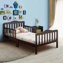 Classic Design Kids Wood Toddler Bed Frame with Two Side Safety Guardrails - Brown