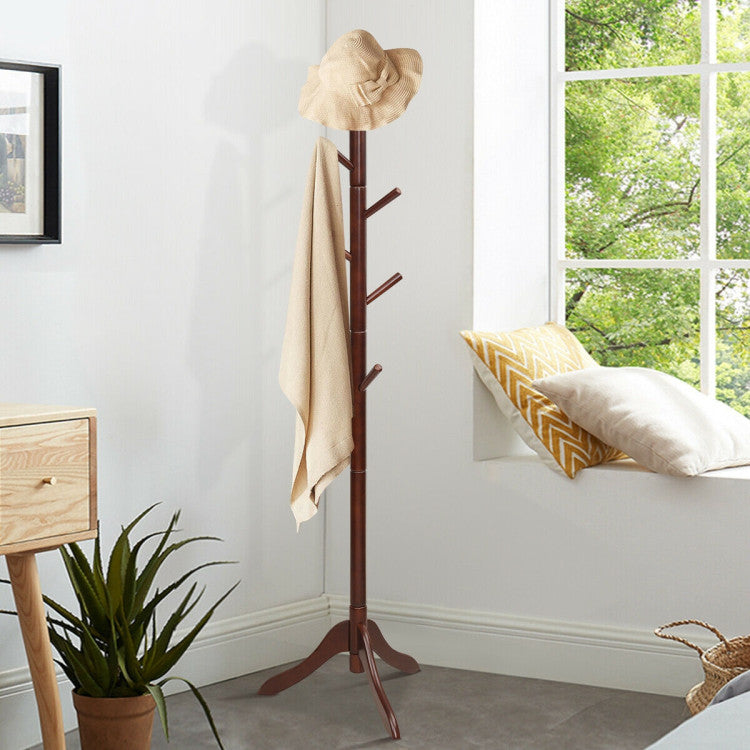 Adjustable Free Standing Wooden Coat Rack (Brown)