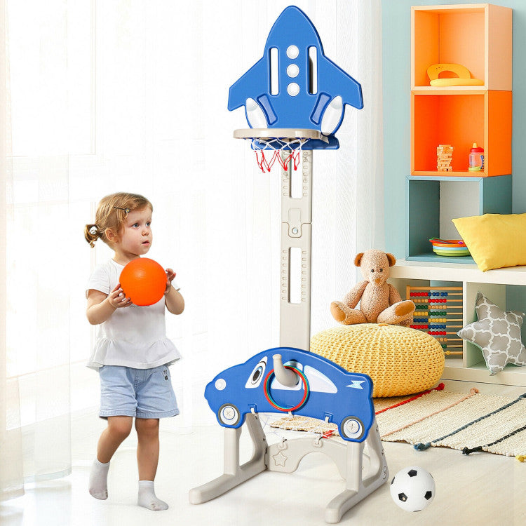 3-in-1 Basketball Hoop for Kids Adjustable Height Playset with Balls Blue