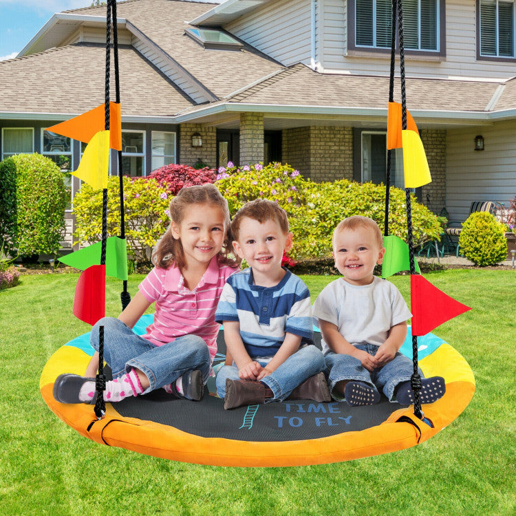 40 Inch Flying Saucer Tree Swing with Hanging Straps Monkey (Orange)